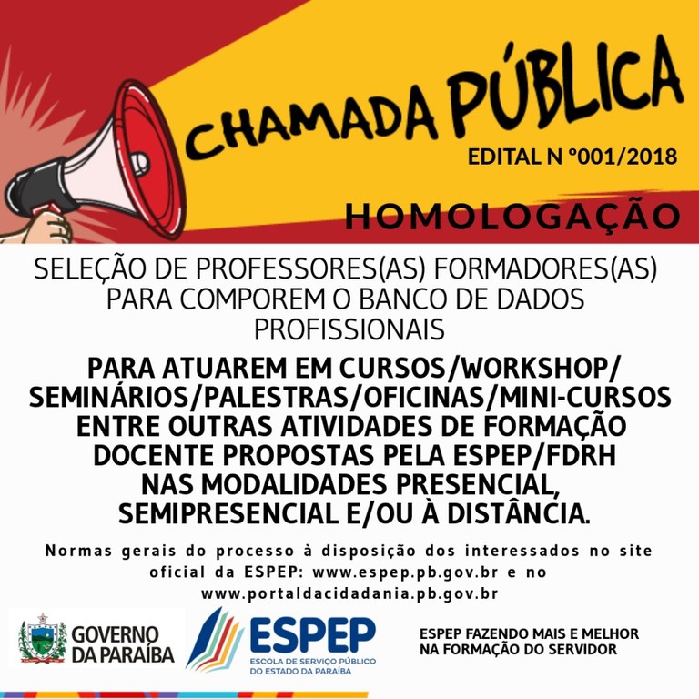 BANNER CHAMADA 001/18 HOMOLOGAÇÃO BANNER CHAMADA 001/18 HOMOLOGAÇÃO