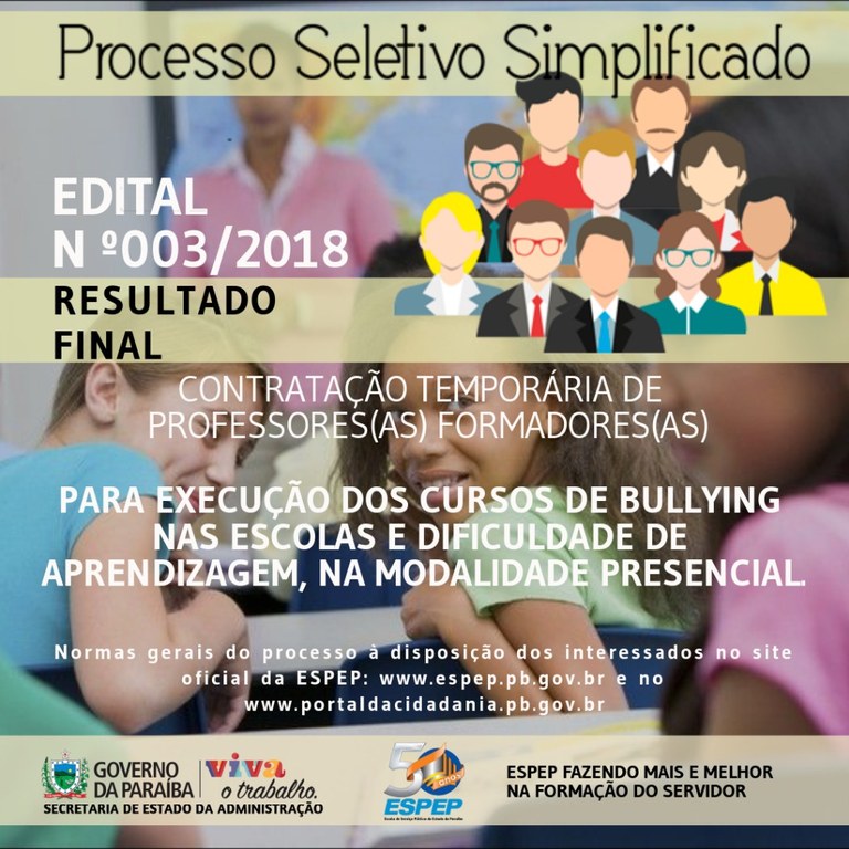 RESULTADO FINAL EDITAL N003/2018 - BANNER RESULTADO FINAL EDITAL N003/2018 - BANNER