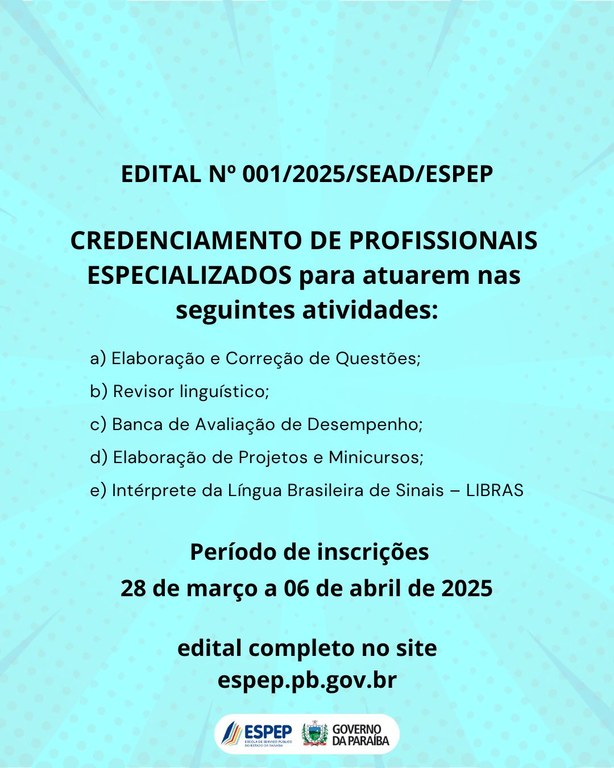 Credenciamento de profissionais especializados para atuarem nas seguintes atividades a) Elaboração e Correção de Questões; b) Revisor linguístico; c) Banca de Avaliação de Desempenho; d) Elaboraçã.jpg